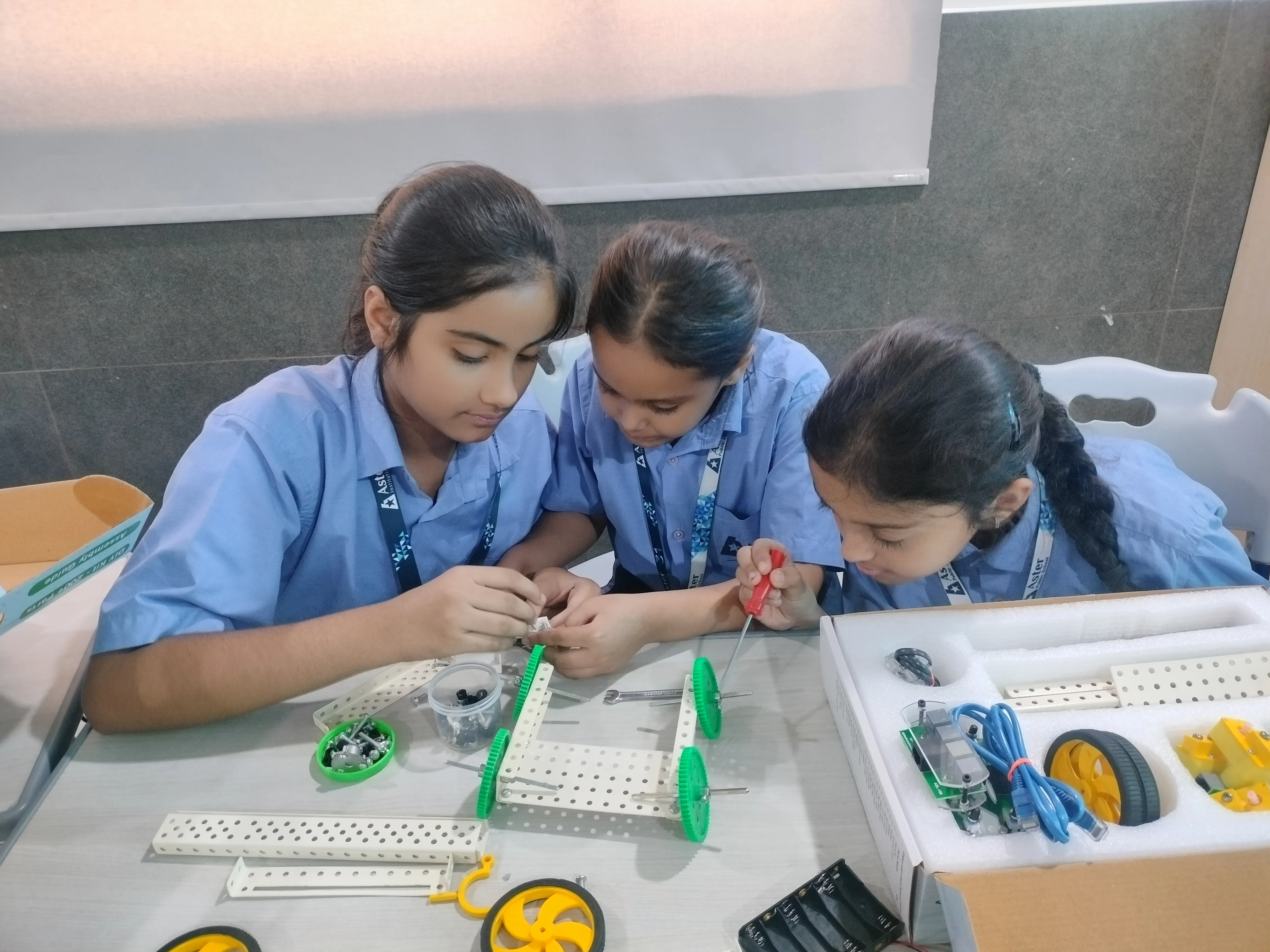 Students building robotics projects